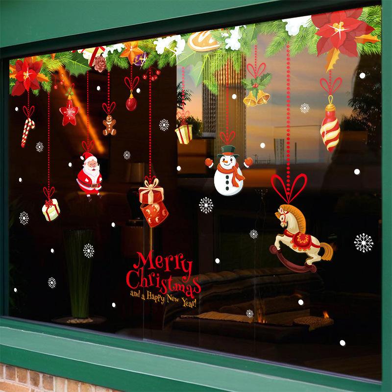 Santa Claus Decorations, Snowman Scene Arrangement, Electrostatic Glass Door, Window Flower Stickers