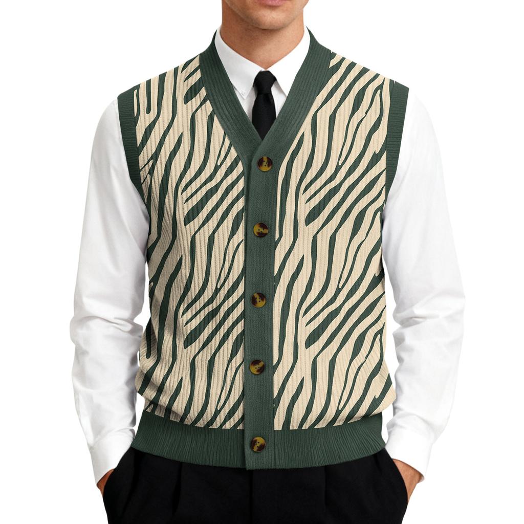 Men's V-Neck Sleeveless Knit Cardigan Vest