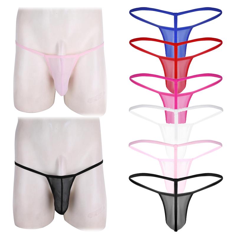 Men's See Through Thongs G-String Low Rise Underwear T-Back Bikini Briefs