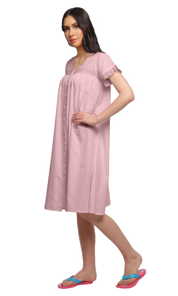 Moomaya Nachtwäsche für Damen Einfarbiges Baumwoll-Nachthemd Knielang Nachtwäsche