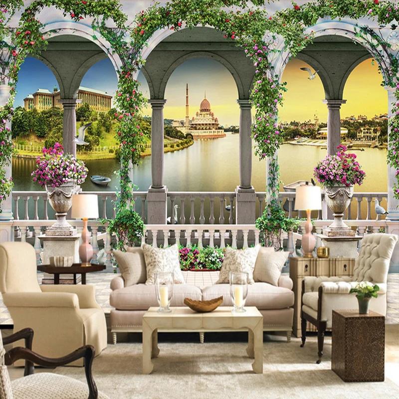 European Style Roman Column 3D Wallpaper Natural Scenery Photo Wall Mural Living Room TV Sofa Background Wall Mural