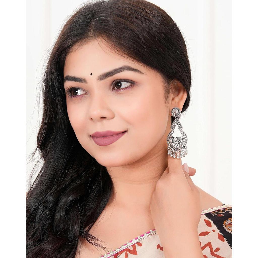 Handmade Traditional Jhumki with Moon and Flower Motif Chandbali Design Ethnic Jhumki Earrings for Women and Girls