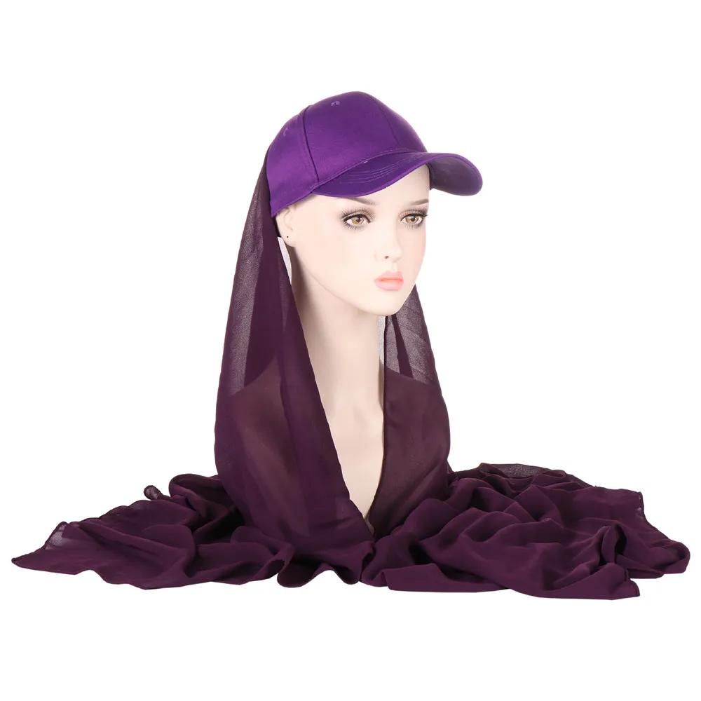 Bubble Pearl Chiffon Shawl with Baseball Cap Hat Wrap Veil Instant Hijabs Bandana Turban Muslim Women Ready To Wear Head Scarf