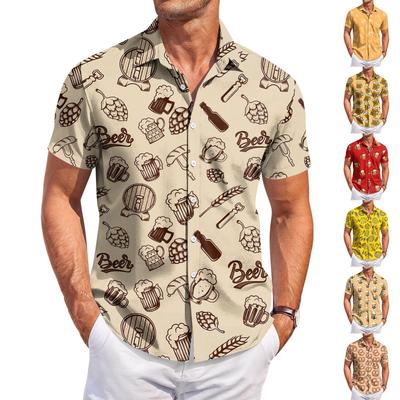 Men Short Sleeve Casual Shirt with Print Button Down Fit Lightweight Material Suitable for Festivals Parties Vacation