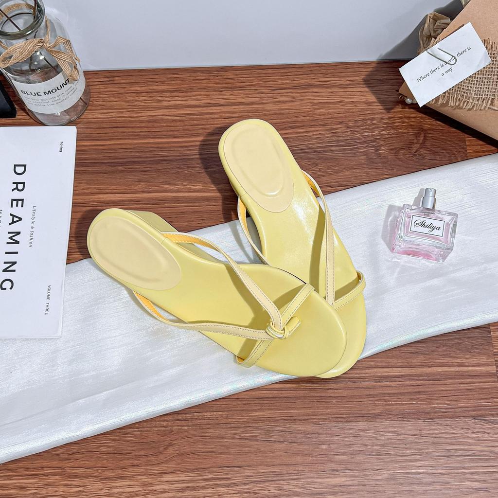Yuanlitong fairy wind French 6cm heel drag~ thin strap toe thick bottom flip-flop slippers female sandals outside wear summer