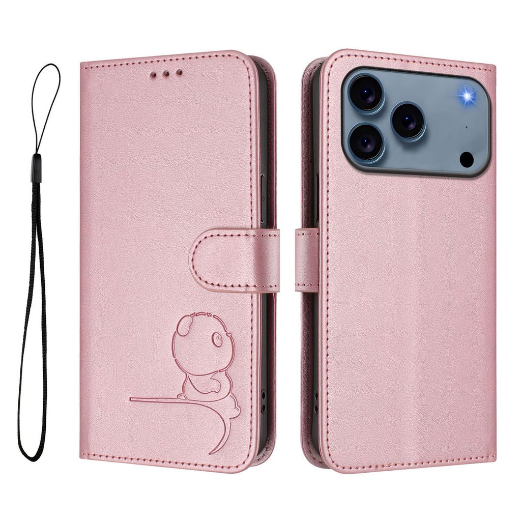 Für iPhone 17 Pro Hülle Panda-Prägung RFID-Blockierendes Portemonnaie Leder Handyhülle mit Handschlaufe
