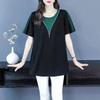 Pure Cotton Short-sleeved T-shirt for Middle-aged Women Summer Casual Fashion Contrast Color Outer Top