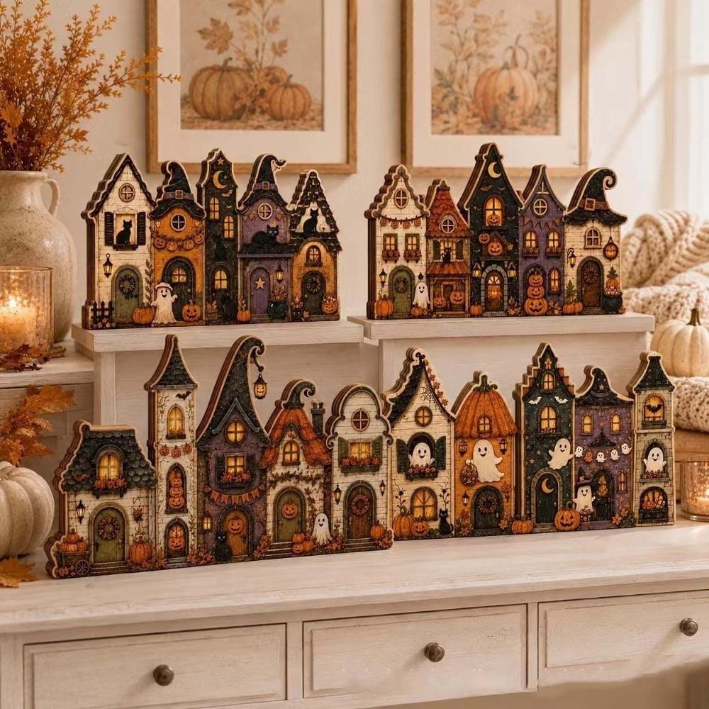 Vintage Finish Wooden Haunted House Multi-layer Rustic Autumn Ornament Interior Designer