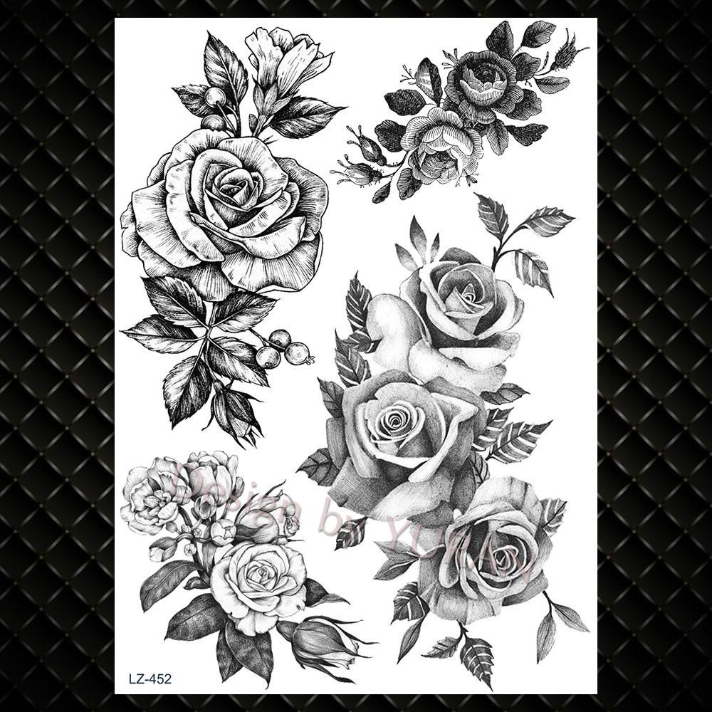 Water Transfer Women Black Chest Feather Tattoos Stickers Girls India Floral Temporary Tato Fake Sketch Arm Lace Tattoo Supplies