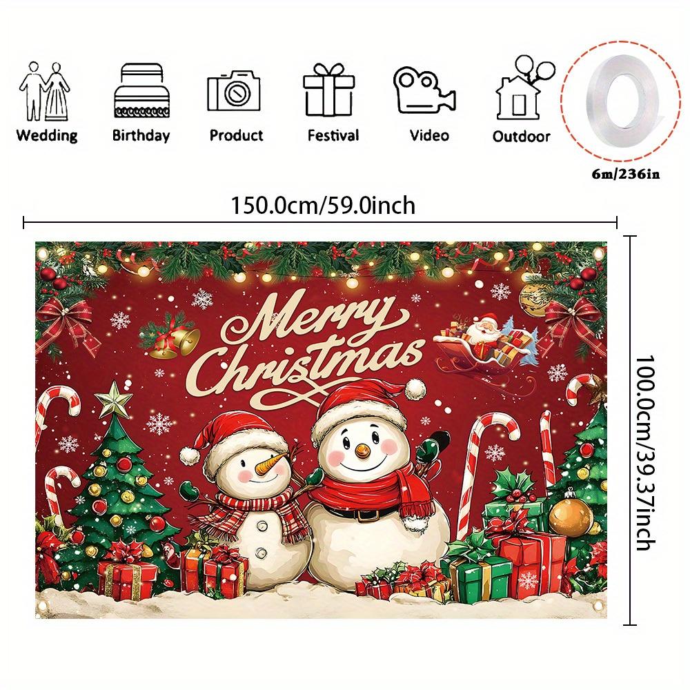 1 Piece of 2D Flat Christmas Polyester Background Fabric Featuring Snowman and Christmas Tree Patterns Festive Decoration