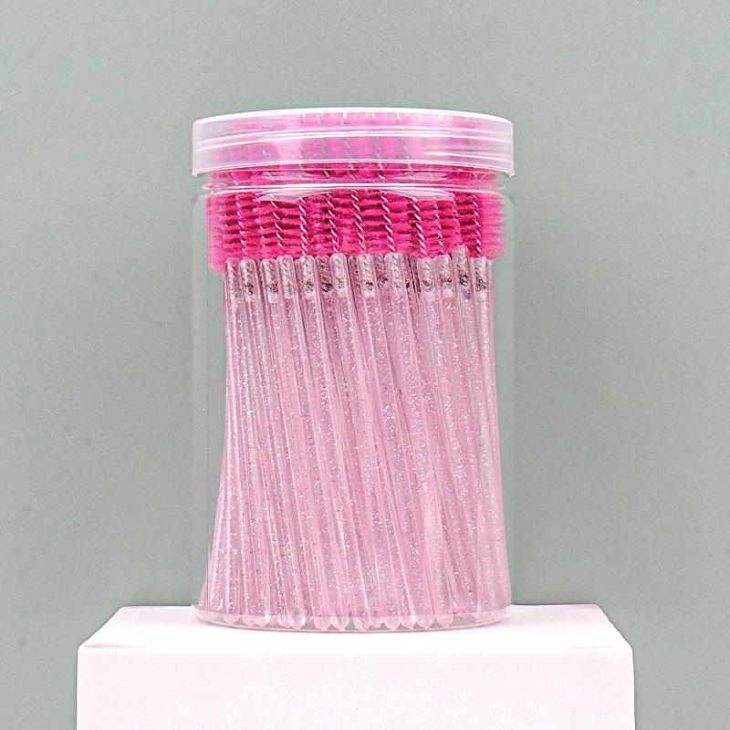 100pcs Barrel Crystal Handle Eyelash Brush Mascara Wand Eye Extension Eyebrow Disposable Makeup Brushes Cosmetic Tools Lashes