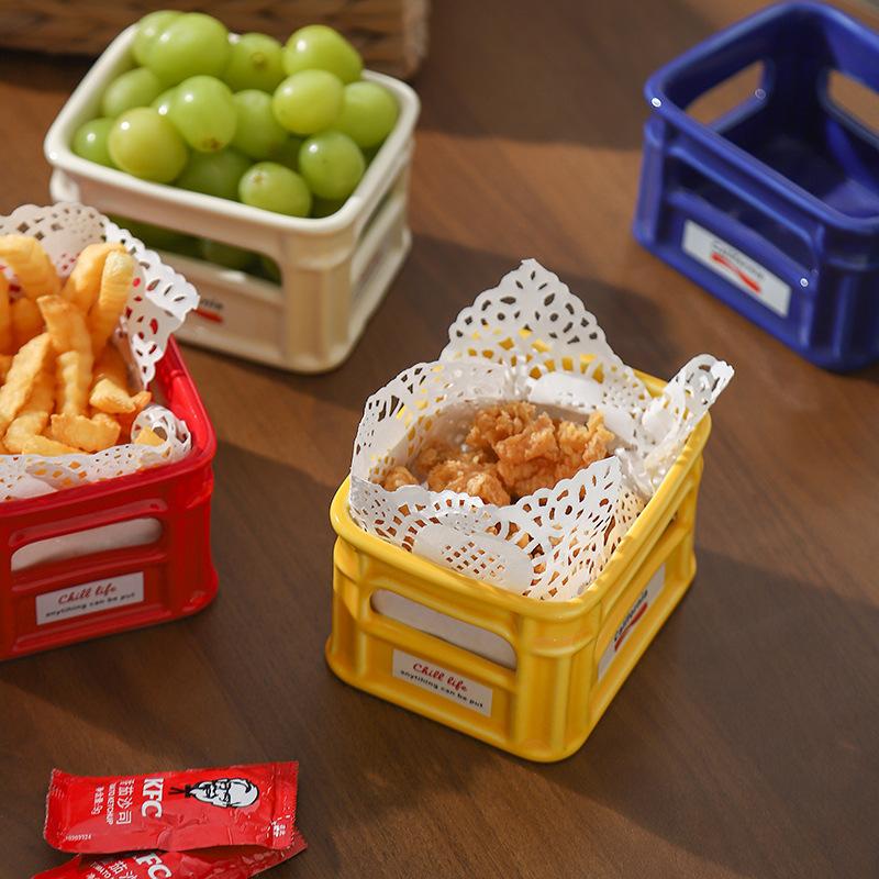 2025 New Creative Ceramic Snack Bowl Living Room Home Fruit Bowl Cafe Snack Basket Popcorn French Fries Bowl