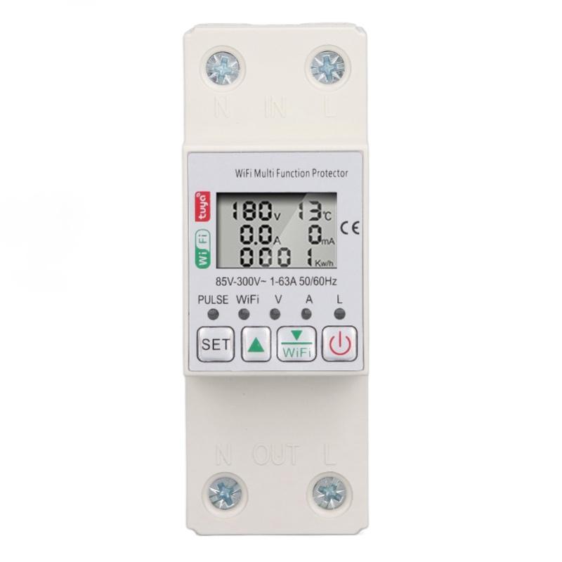 WiFi Smart Power Meter Switch For Tuya Energy Circuit Breaker Multi Function Protector With Metering AC85-300V 63A