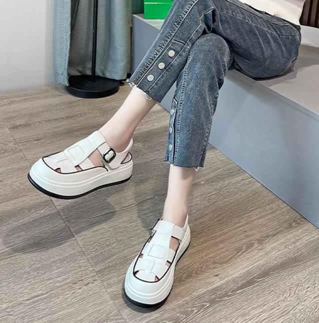 Fashion 5CM Cow Weave Genuine Synthetic Leather Pumps Platform Wedge Hook Summer Hollow Sandals Flats Women Slippers Fashion Shoes