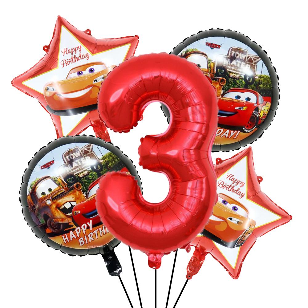 BEPAN Cute Round Five-pointed Star McQueen Car Theme Foil Balloons Set Number 1-9 Balloon Kids Birthday Party Baby Shower Decoration