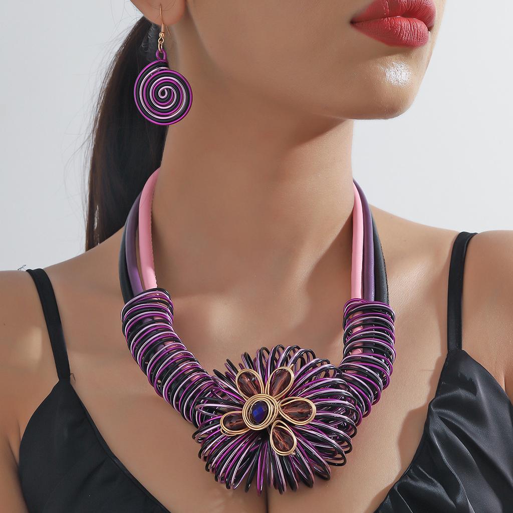 Flower African Women Necklace Earrings Jewelry Sets for Wedding Party Accessories