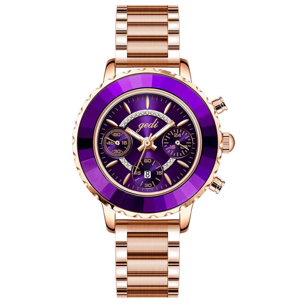 Premium Sense Three-Eye Business Women'S Watch Niche Light Luxury Temperament Waterproof Steel Belt Quartz Watch