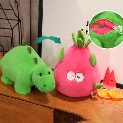 Dinosaur Plush Toy Reversible Dragon Fruit Plushie Transformable Stuffed Dino Doll