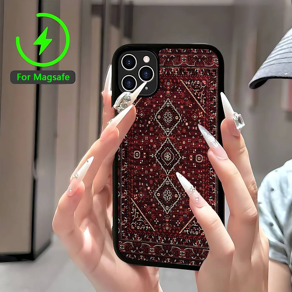 

Persian Carpet Floral Pattern Magnetic Wireless Phone Case For IPhone 17 16 15 14 Plus 13 12 11 Pro Max iPhone 13pro max