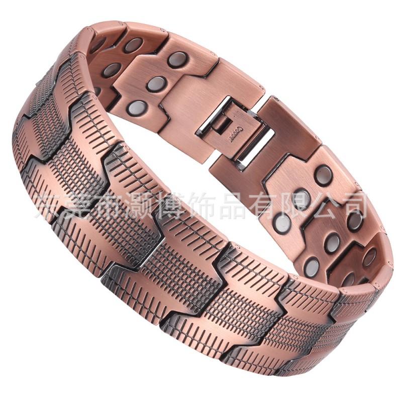 Mens Vintage Copper Bracelet With Magnetic Clasp Geometric Retro Style Electroplated Finish