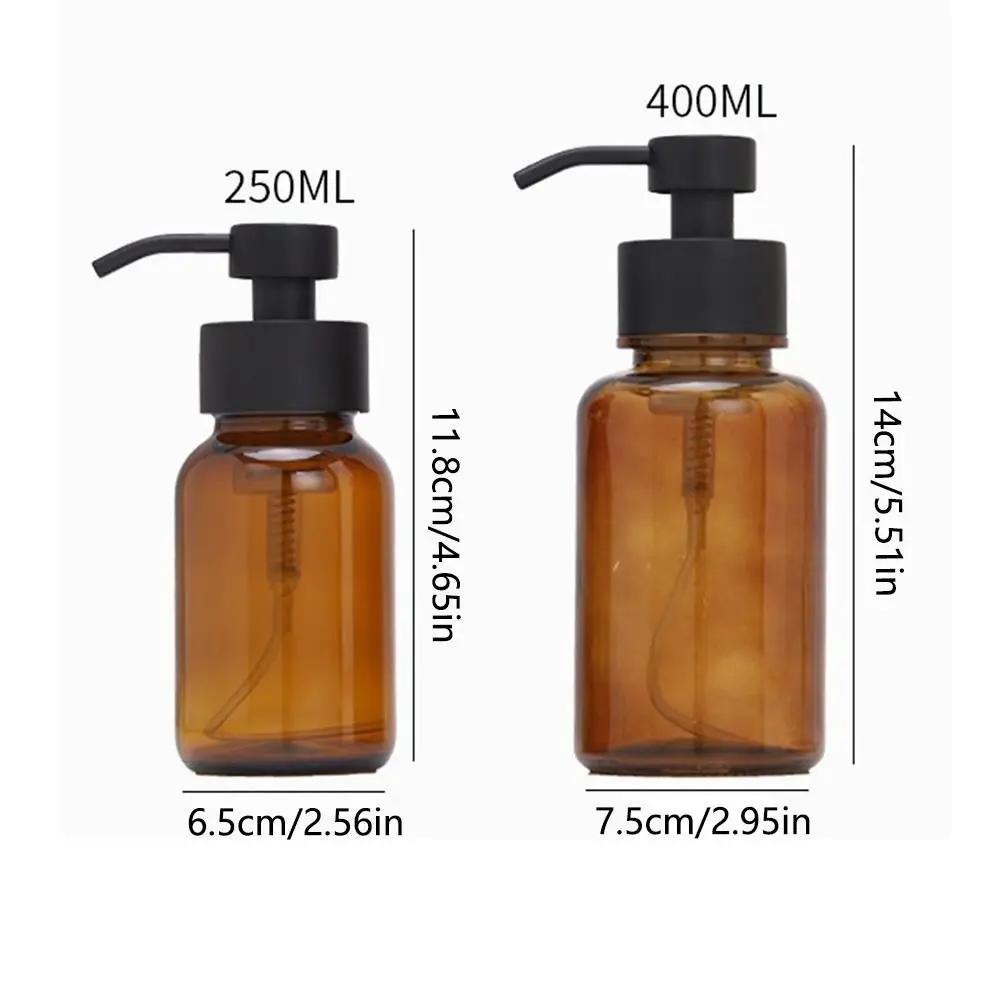 Anti-slip Refillable Foaming Soap Dispenser Thick Glass Round Foam Pump Bottle Amber Reusable Brown Glass Jar Bathroom