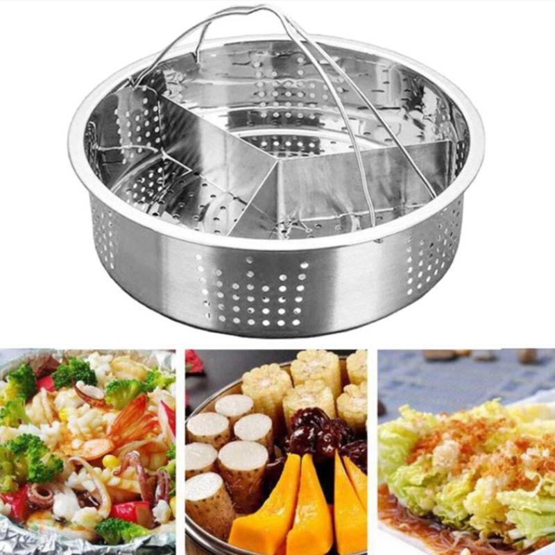 Stainless Steel Steaming Rack With Dividers For Rice Cooker And Microwave Cooking