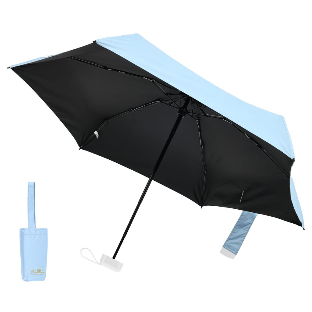 7 Fold Mini Pocket Umbrella Portable Sun Rain Dual Use Umbrella with Anti Slip Handle & Storage Bag UV Protection Black Coating