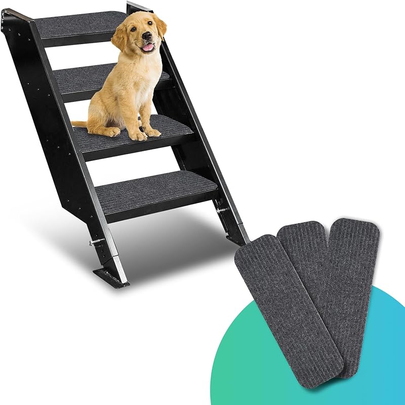 RV Step Covers 4 Pack RV Step Rug, RV Stair Covers Carpets For Mobile Home, Camper, 24 Inch Wide (24”*7.5”, Black)