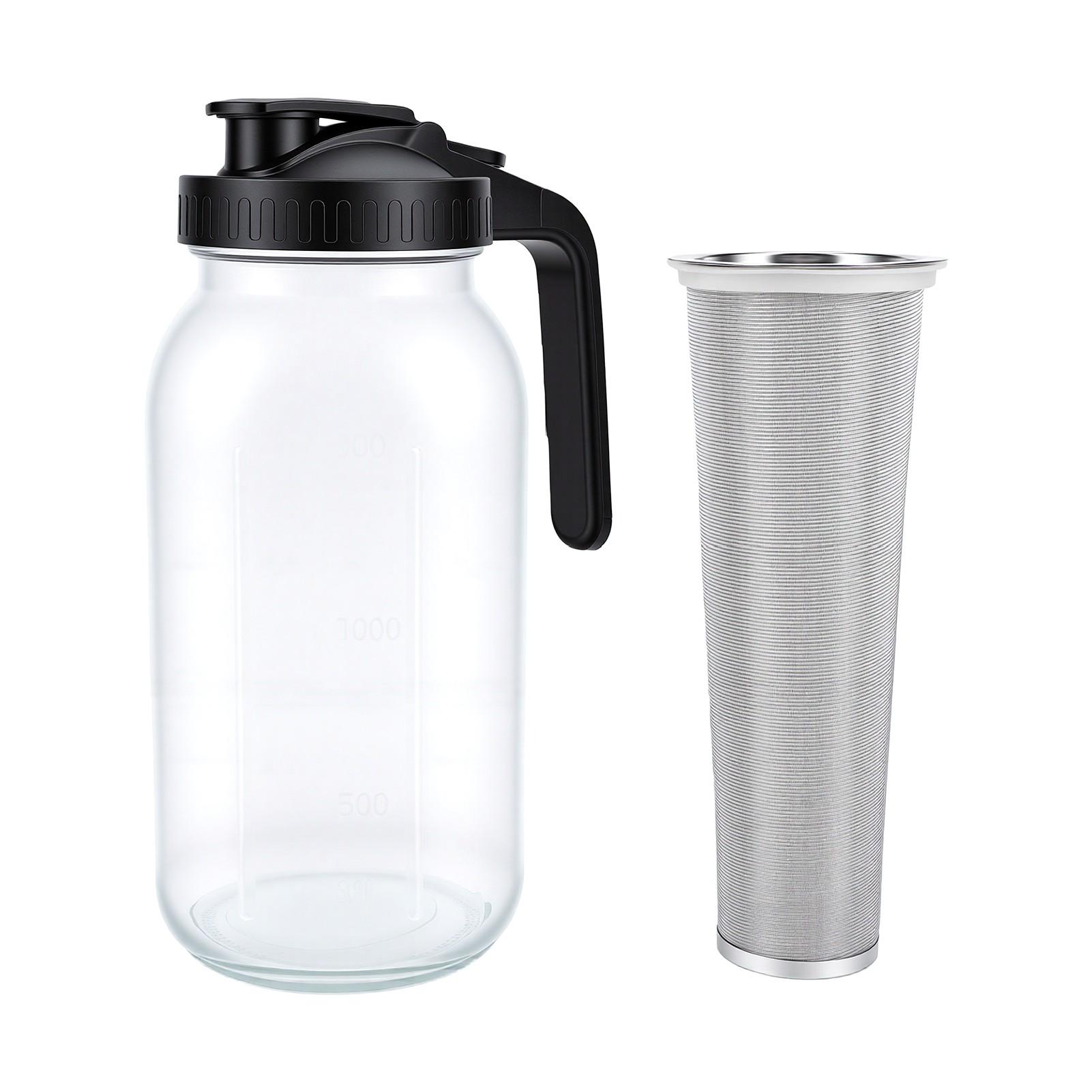 Pichet Hermétique pour Cafetière Cold Brew, Pot Pichet Cold Brew en Verre 64oz avec Filtre Fin et Couvercle, Machine à Thé Glacé pour Réfrigérateur Boissons aux Fruits Thé au Soleil