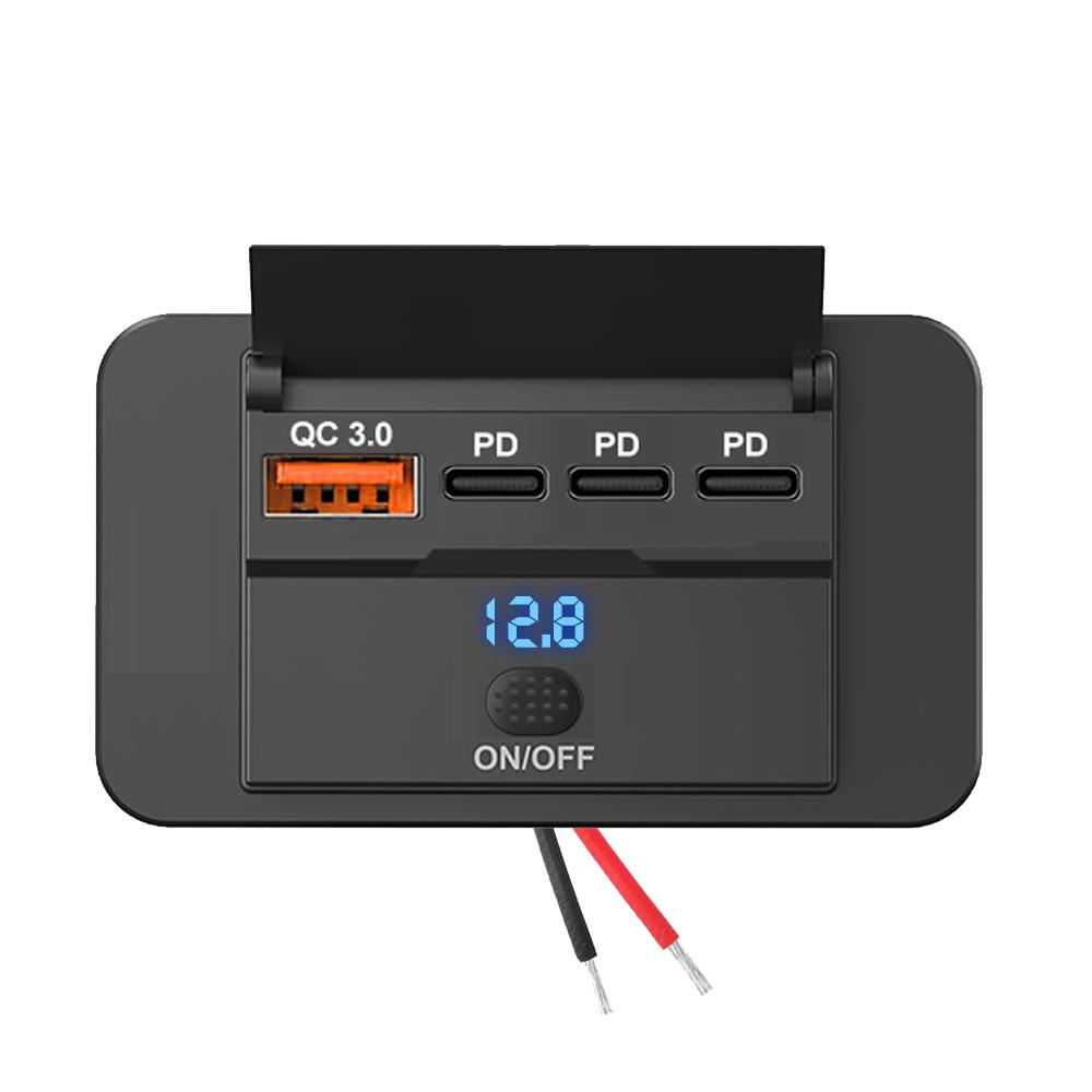 108W 4 Ports 12V RV USB Outlet 90W PD and QC 3.0 18W Port Car Charger Socket Accessories with Switch voltage for Car Bus RV