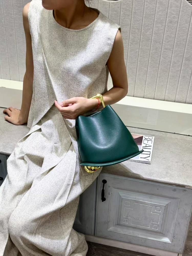 Stylish Irregular Bucket Tote Bag For Women High-end Metal Handle PU Leather Shoulder Crossbody Bags Female Wedding Purse Clutch