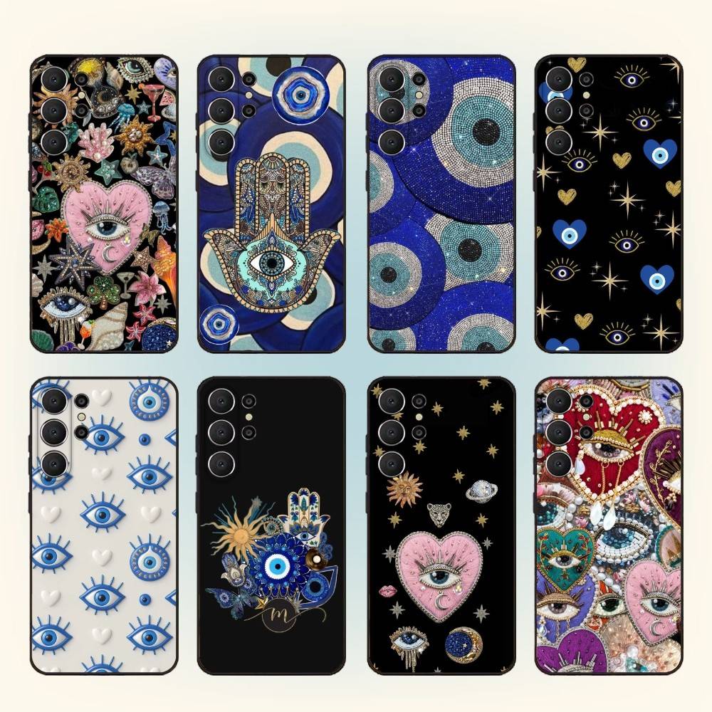 Lucky Eye Blue Evil Eyes Phone Case For Samsung S26,S25,S24,S21,S22,S23,S30,Ultra,S20,FE,Lite,10,9,Black Cover