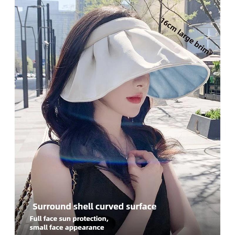 2025 Summer Travel Sunshade Sunblock Hat Large Eaves Anti-UV Temperament All Empty Top Hat Tidal Sun Hat