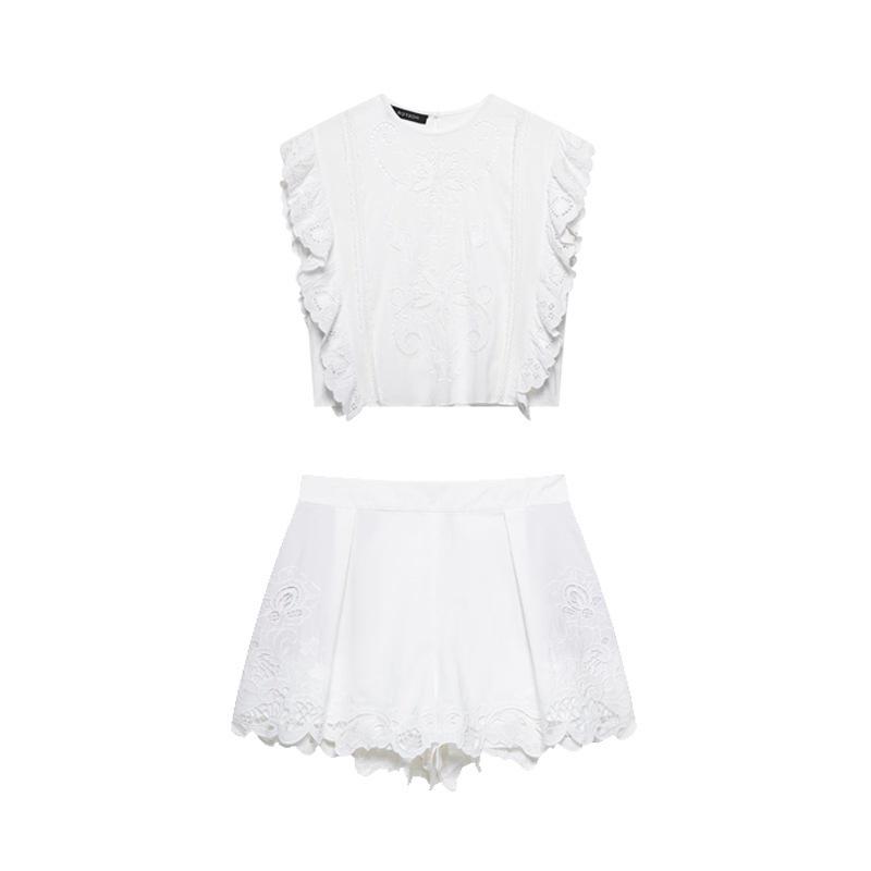 

TAOP&ZA Women s Summer Elegant Hollow-Out Top & Midi Skirt Set XS