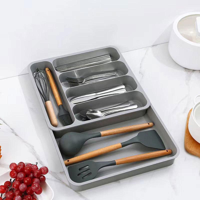 

Retractable Cutlery and Spice Organizer Drawer Tray Storage Box серый