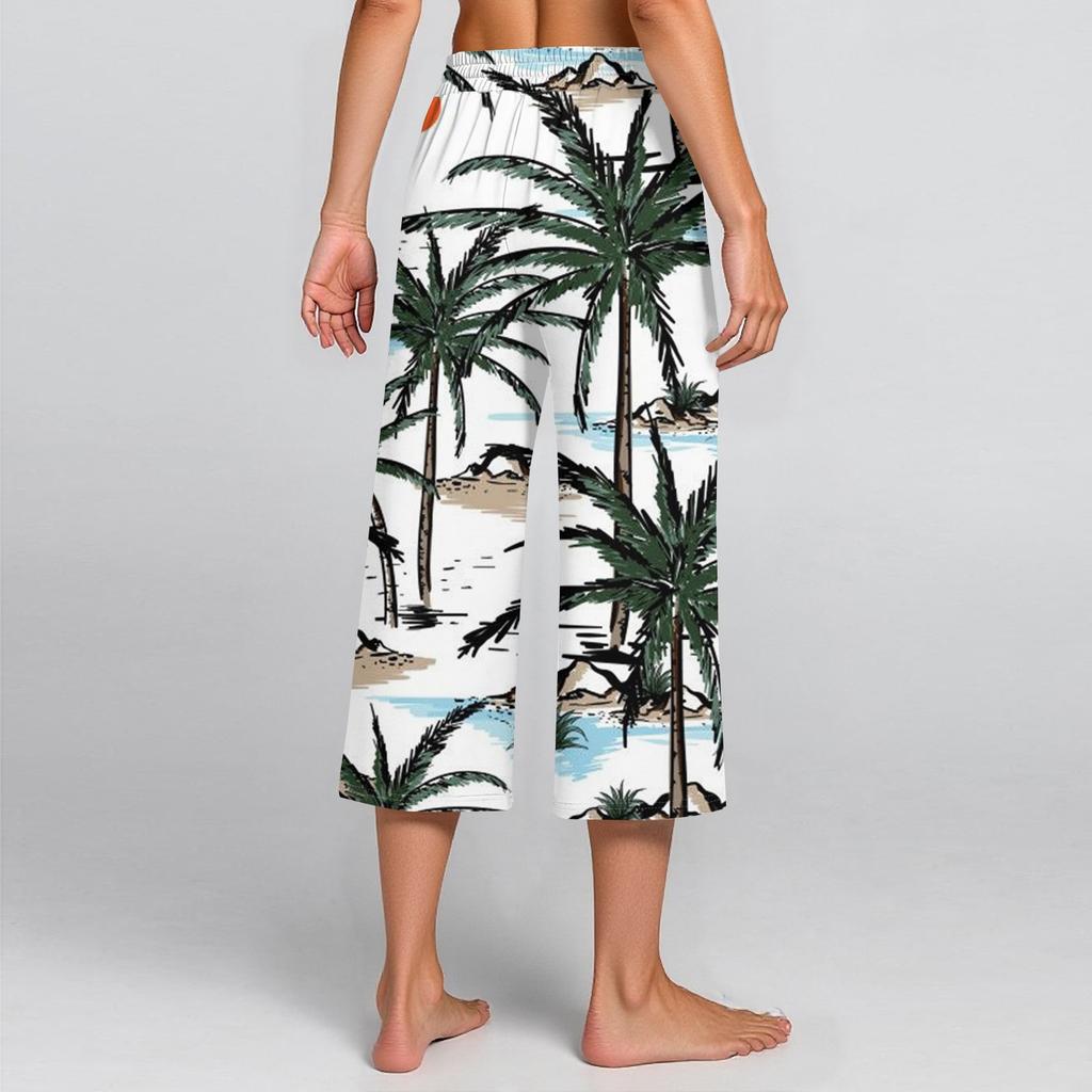 Damen Sommer Hohe Taille Bedruckte Freizeit-Sportbekleidung Lässige Cropped-Hose Weite Hose