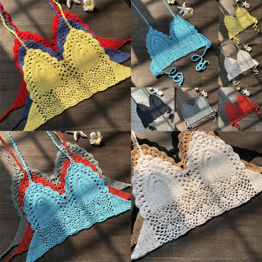 Crochet Women Lace Vest Crop Top Knitted Bra Boho Beachwear Bikini Holiday Tank