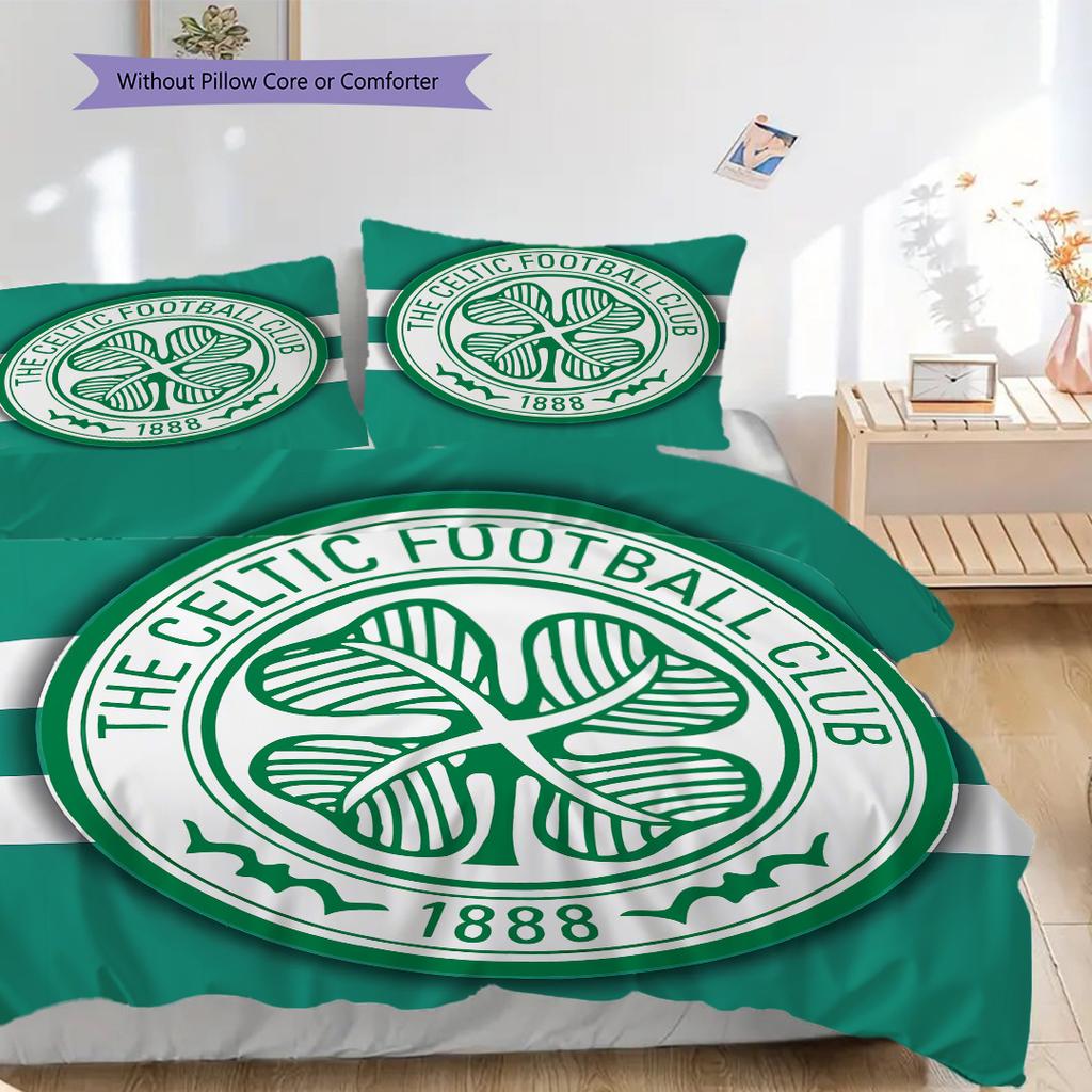 Celtic F.C Pattern Bedding Quilt Set Quilt Cover Pillowcase Home Decoration Birthday Gift (1 * duvet cover + 2 * pillowcase, without core)