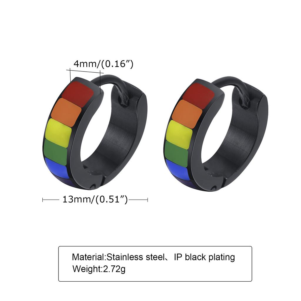 Stainless Steel Rainbow Earrings Pierced Ear Clips Black Gay Pride LGBT Titanium Jewelry