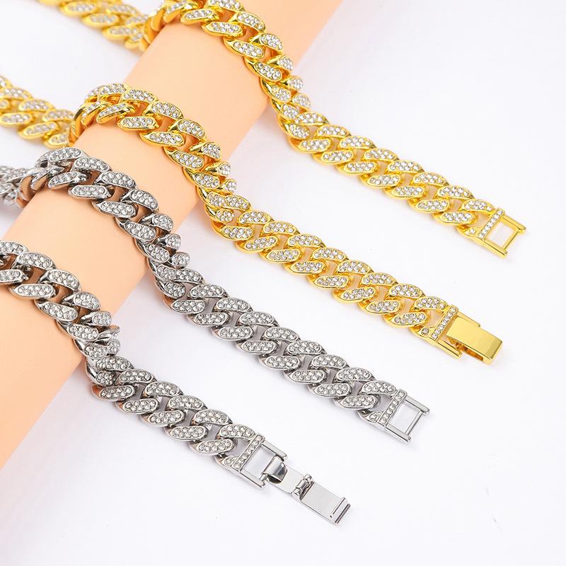 Hip Hop Ankle Chain Accessories, Alloy Lock, Rhinestone Watch Buckle, Full Diamond Chain, European and American Men's Necklace, Women's Oval Diamond