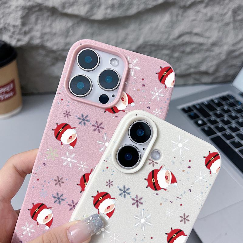 New Year Christmas Pattern Phone Case For iPhone 16e 17 Air 16 15 14 17 Pro Max 13 12 Pro 15 11 Shockproof Soft TPU Leather Texture Cover