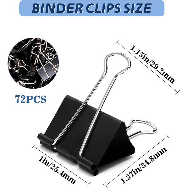 Medium Binder Clips, 72Pack, 1inch, Black Paper Binder Clips, Medium Paper Clips, Office Clips, with Storage Container for Office, Home, School