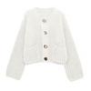 European Casual Women's Solid Color Round Neck Cardigan Sweater - Loose Knit Long Sleeve Top