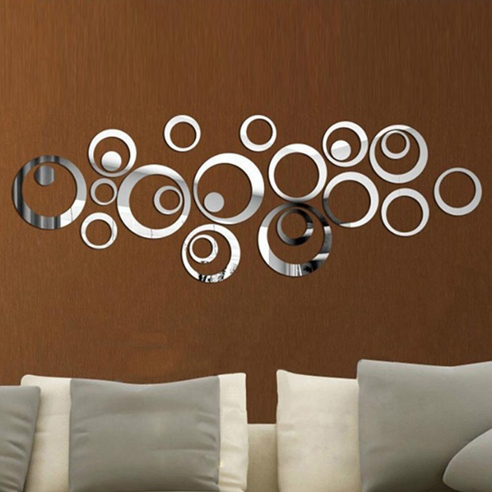 24pcs Circles Mirror Mural Art Sticker DIY Background Wall Decor Paster Removable Lightweight for Television Background Wall