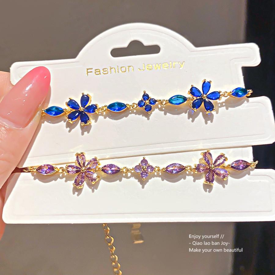 Minimalist Flower Cz Crystal Silver Bracelet For Women Office Wear