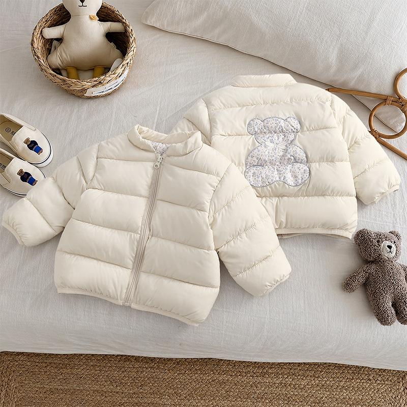 Jaqueta Acolchoada Reversível Curta Bordada Infantil Casaco Quente de Inverno Para Meninos e Meninas Pequenos