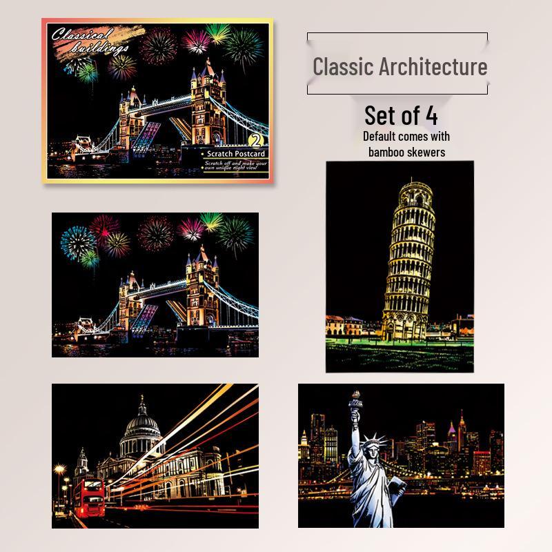 A5 Night View City Scenery DIY Scratch Painting for Kids - Eco-friendly Architecture Art Paper
