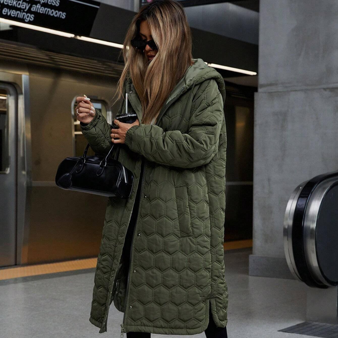 Women`s Autumn Winter Hooded Quilted Coat