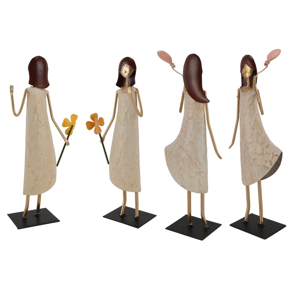 Metal Girl Statue Vintage Iron Art Standing People Figurine Desk Ornament for Home Study Living Room