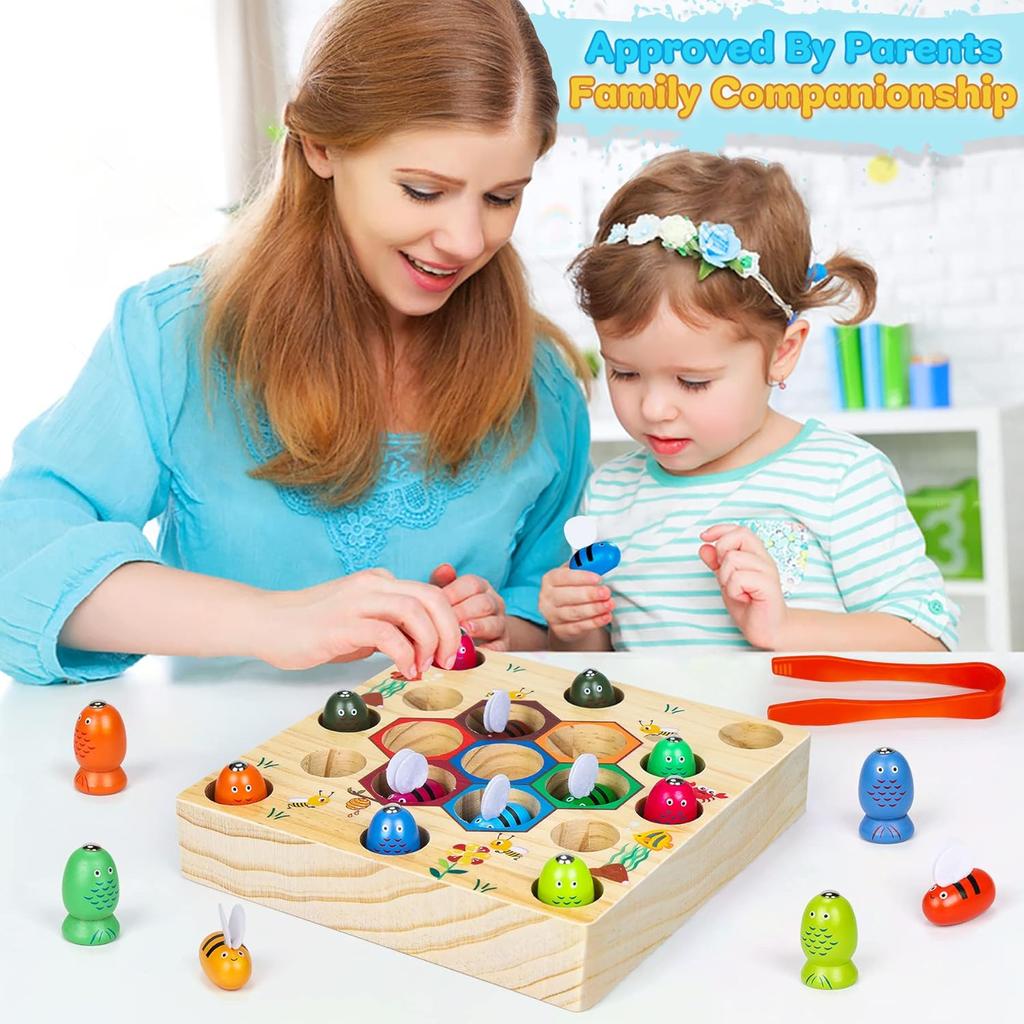 COOLJOY Montessori 2-in-1 Magnetic Fishing Game for Children Aged 2 and Above, Wooden Toy, Montessori Toy from 2, 3 Years, Authorised Patent